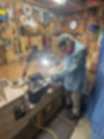 Pete Bader begins the process of making a bowl on his lathe.