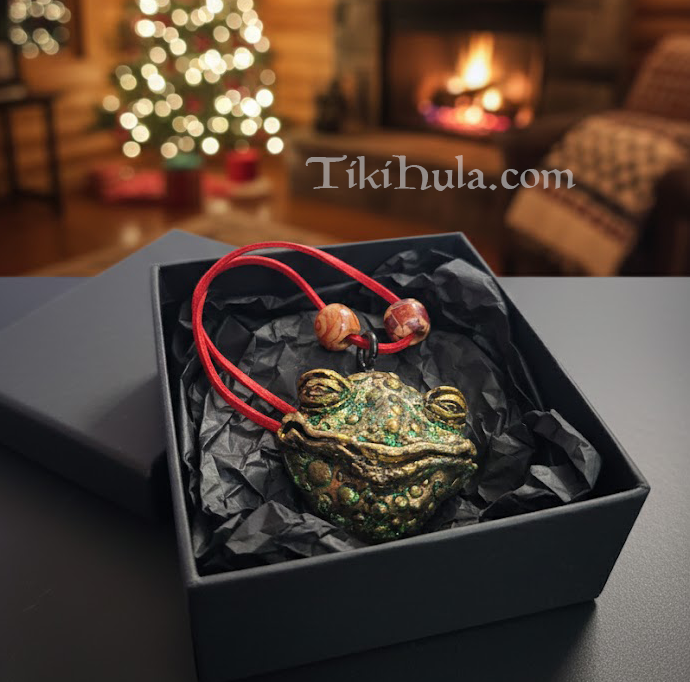 Miniature : Golden Green Frog Tiki Ornament