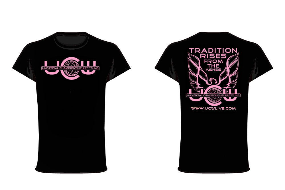 UCW Women's Black Baby Tee with Pink Print