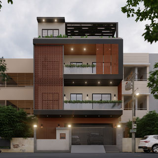 elevation facade design terracotta brick tiles residence bungalow 3 storey house exterior
