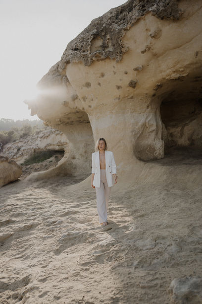 elegant beach portrait Mallorca Mediterranean sunlight