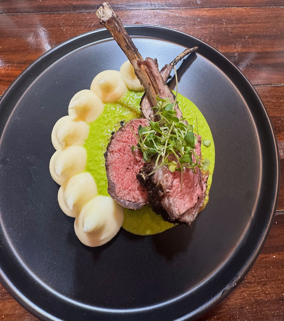 Pan Seared Rack of Lamb with Creamy Potatoes and Zucchini Sauce