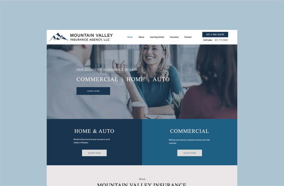 Mountain Valley Insurance Wix website by Ox Moon Studio LLC