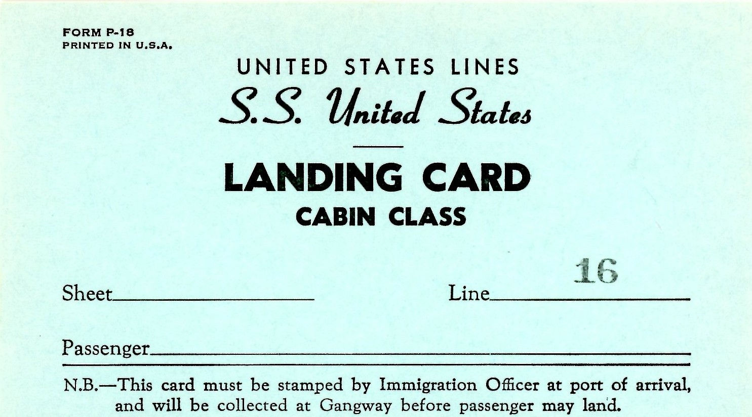 Cabin Class Landing Card - Light Blue