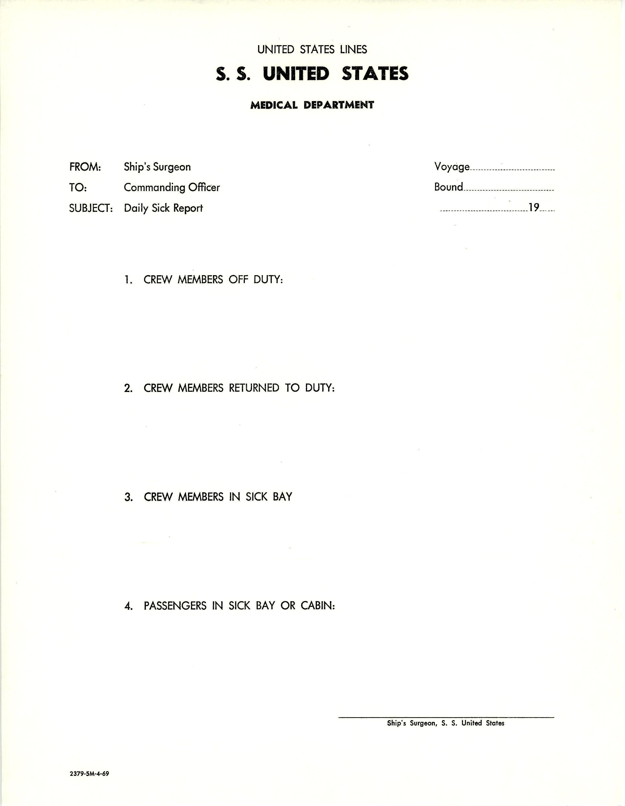 Medical Department Daily Sick Report