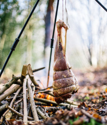 Venison Haunch spun over Fire with Rum Salmuera and Wild Chimichurri