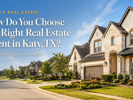 Two-story brick home exterior in a Katy, TX neighborhood, featured on a blog about choosing the right real estate agent.