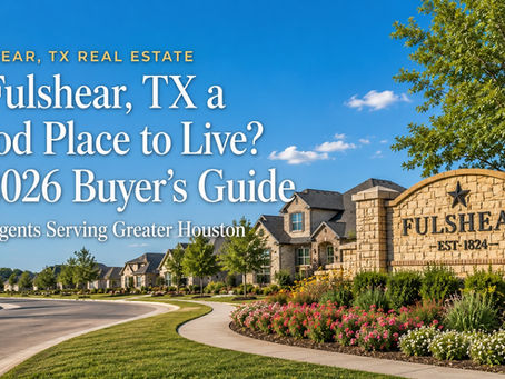 Master-planned community neighborhood in Fulshear, TX with tree-lined streets and amenity center — a fast-growing Fort Bend County suburb in the Greater Houston area.