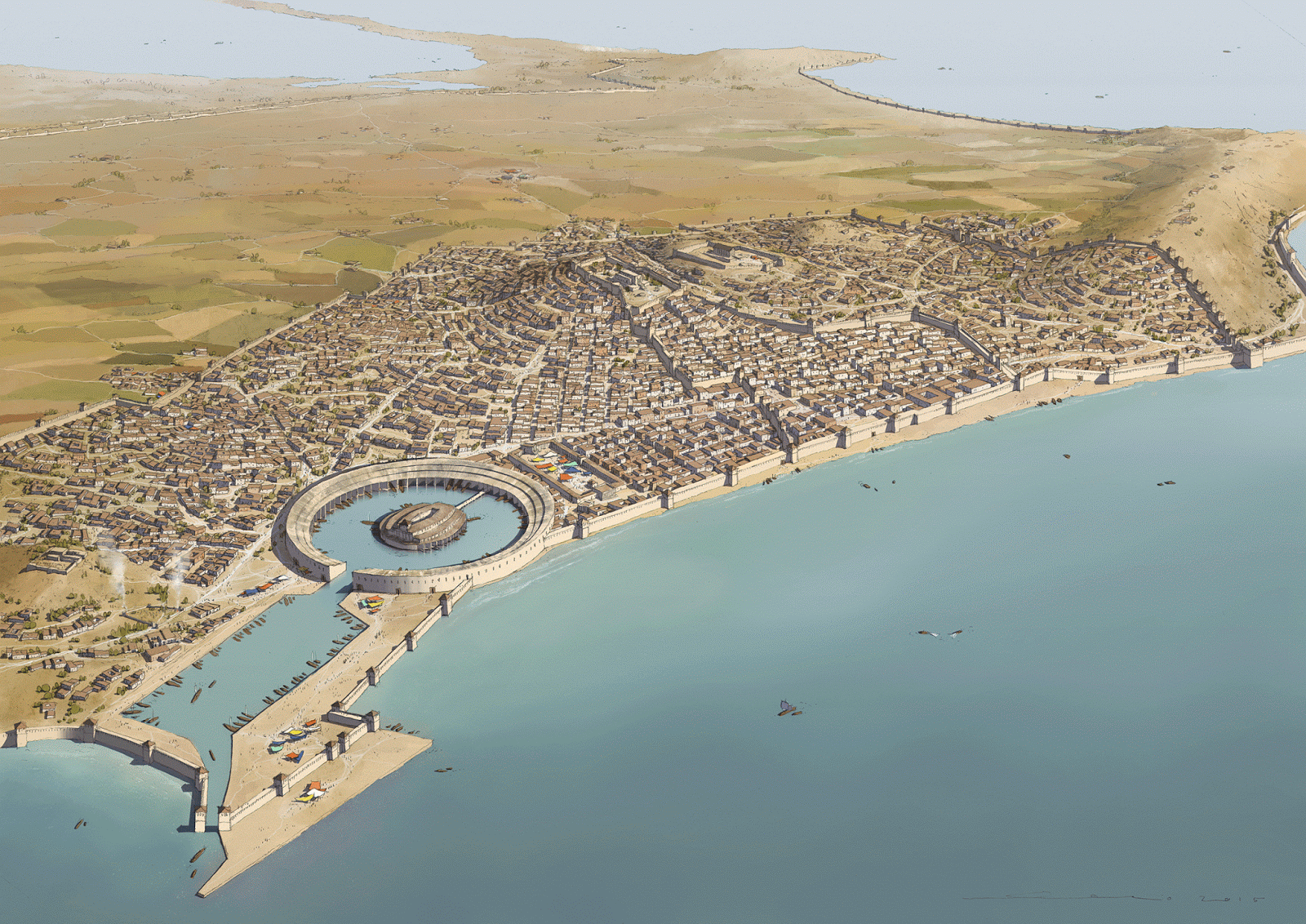 Vista en 3D de lo que sería la ciudad de Cartago.