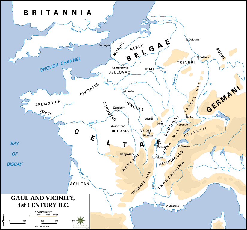 Mapa de la Galia antes de la invasión romana.