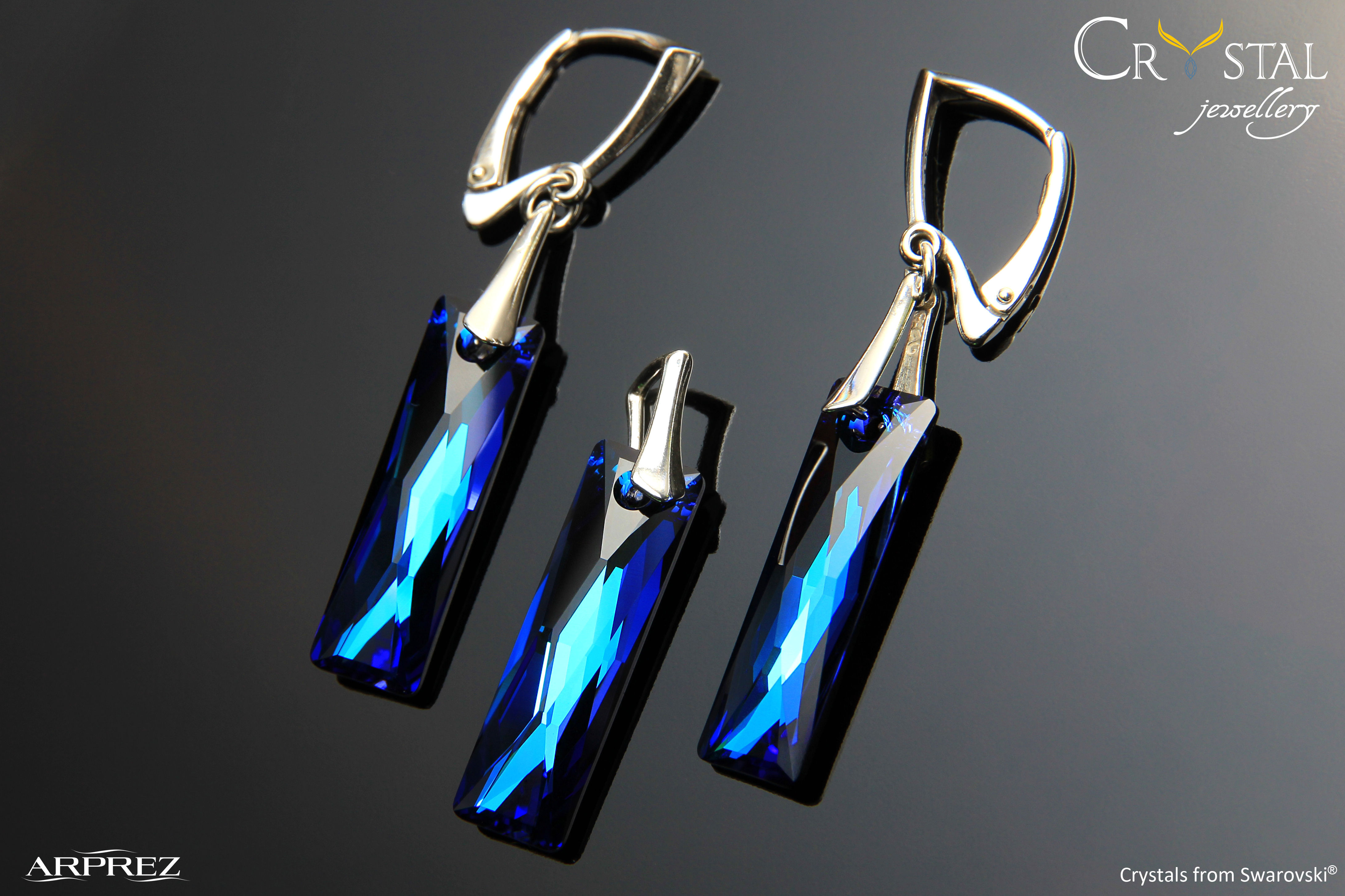 Queen Baguette Bermuda Blue - kolczyki + zawieszka, 25mm, zapięcia 2-częściowe