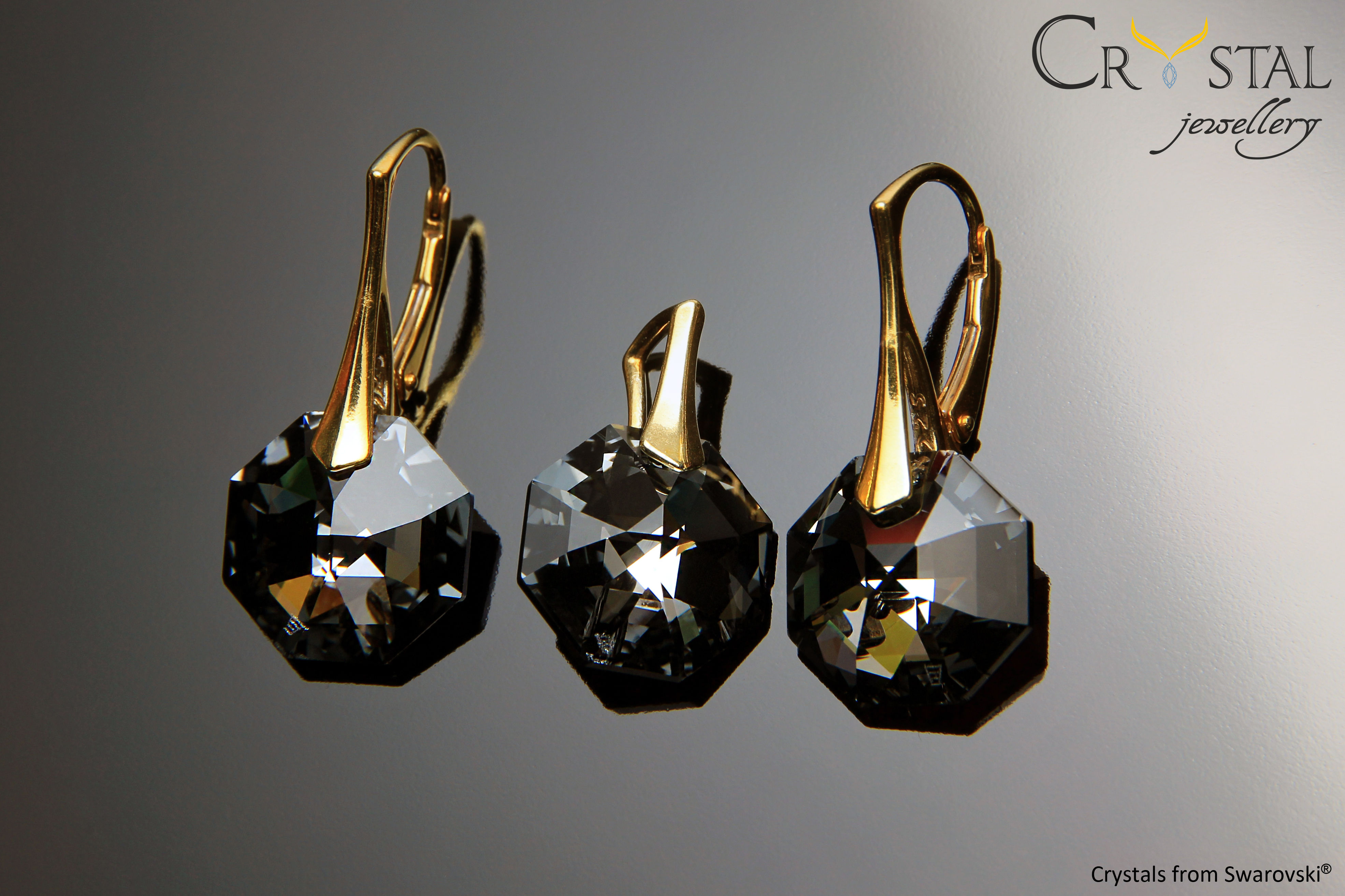 Octagon Gold Silver Night - kolczyki + zawieszka, 14mm
