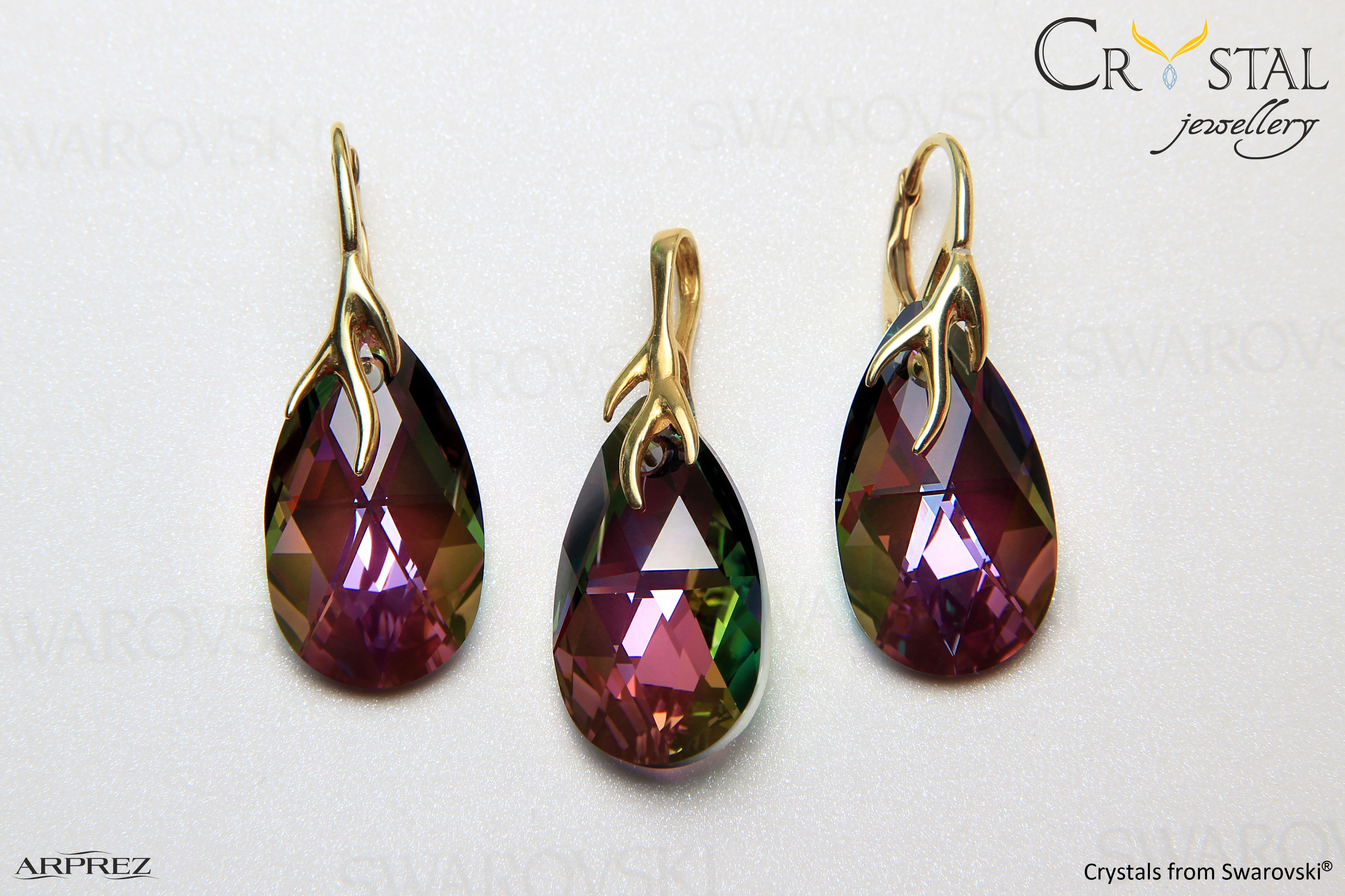 Pear Shaped Gold Paradise Shine - kolczyki + zawieszka, 22mm, zapięcia gałązki