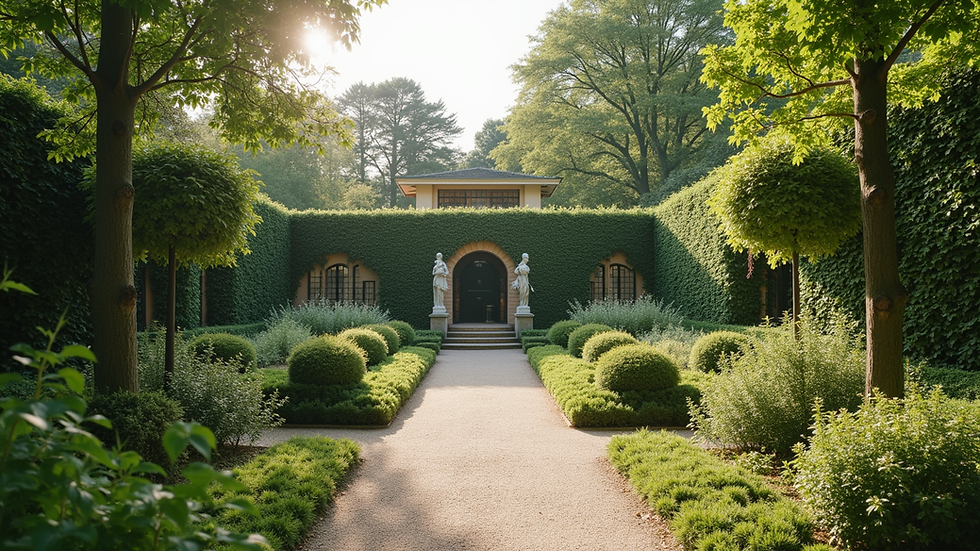 Wide angle view of a beautifully landscaped garden