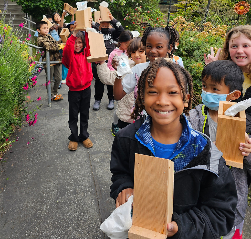 School kids with native bee homes 