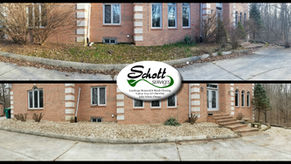 A before and after of landscape cleanup.