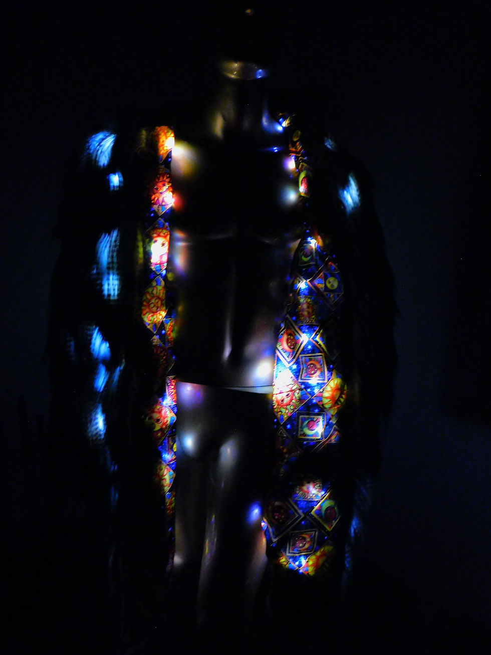 Thumbnail: LED Faux Fur Light Up Coat -Celestial Feathered Furry Coat Browns