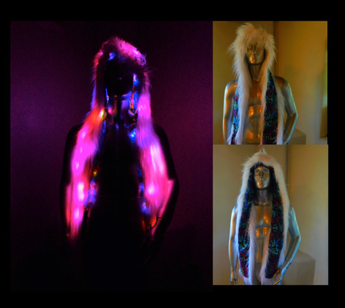 Light Up LED Furry Hood Scarf - Reversible Scoodie with Lights