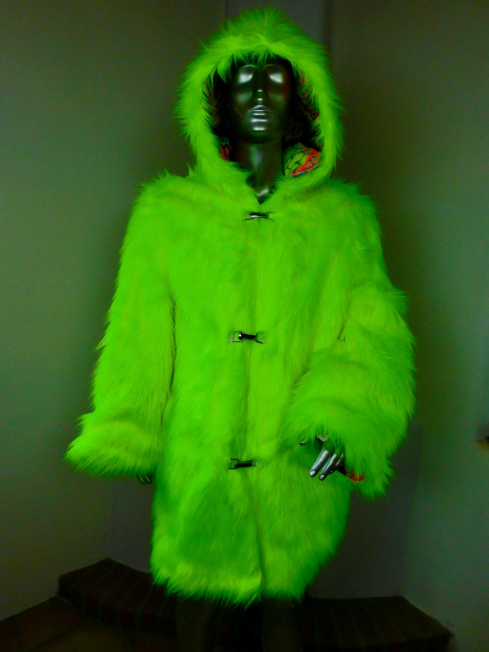 Thumbnail: Ain't so Mellow Yellow LED faux Fur Coat - Neon Yellow Light up Coat Graffiti
