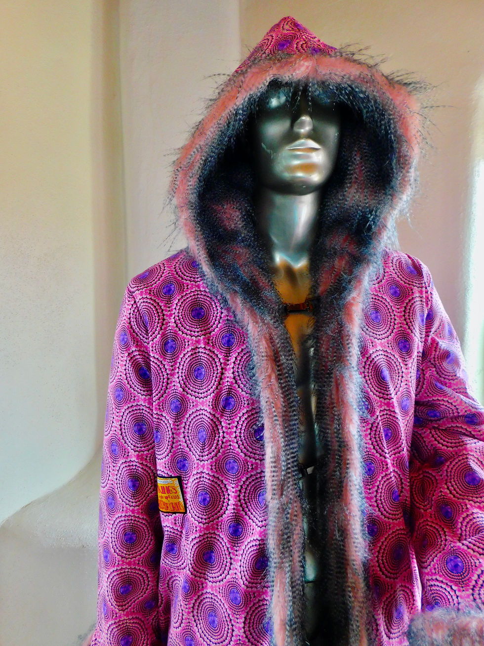 Thumbnail: Light Up Faux Fur Coat - Pink Feathered faux fur - Psychedelic Cotton Interior