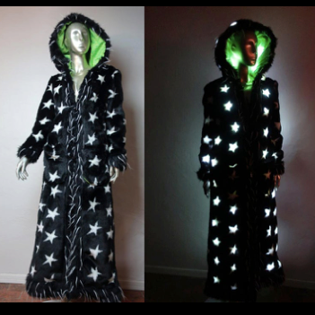 Thumbnail: Ladies LED  Faux Fur Coat Black Light Up Stars and Spikes