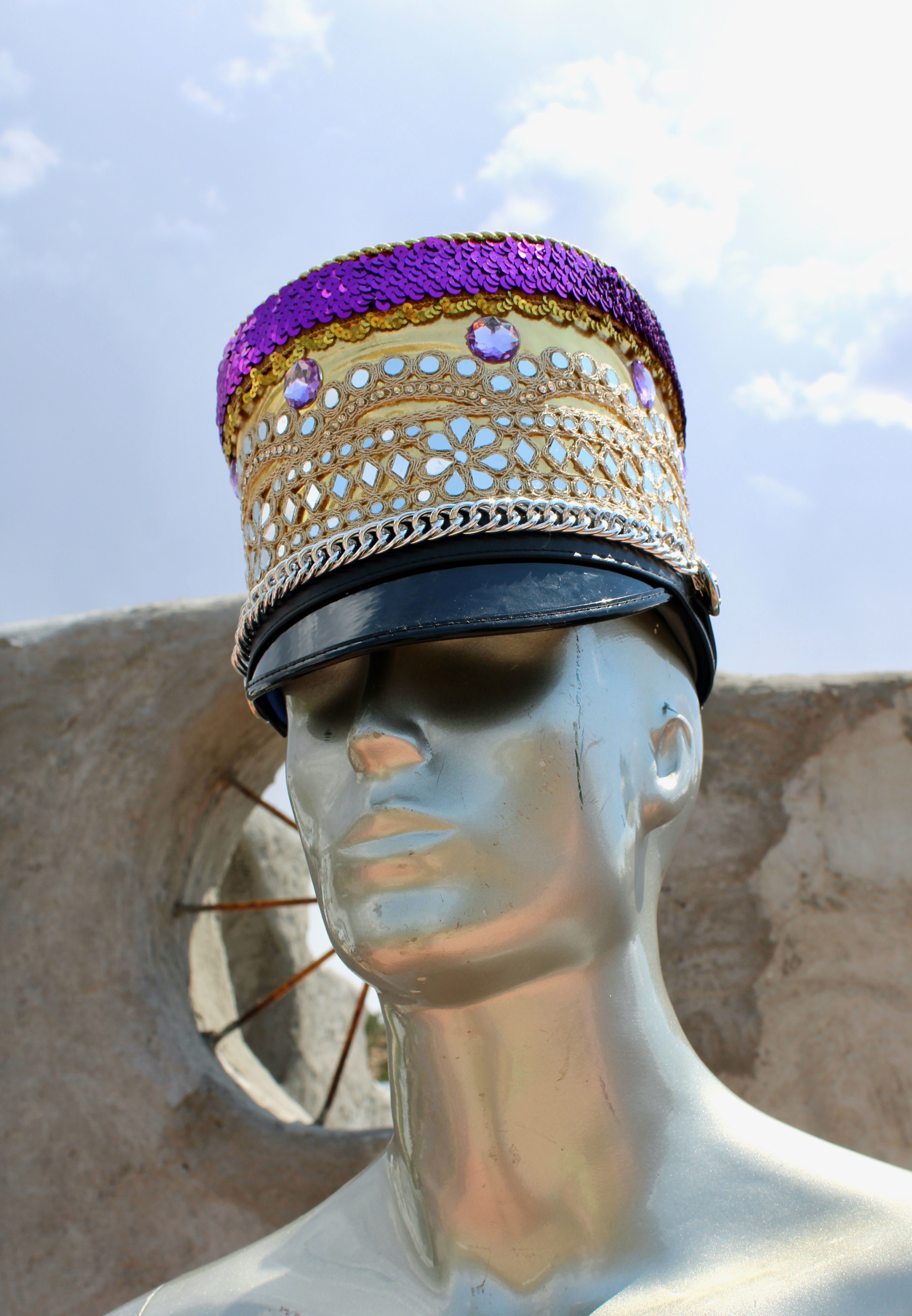 Burning Man Bling Hat Purple and Gold