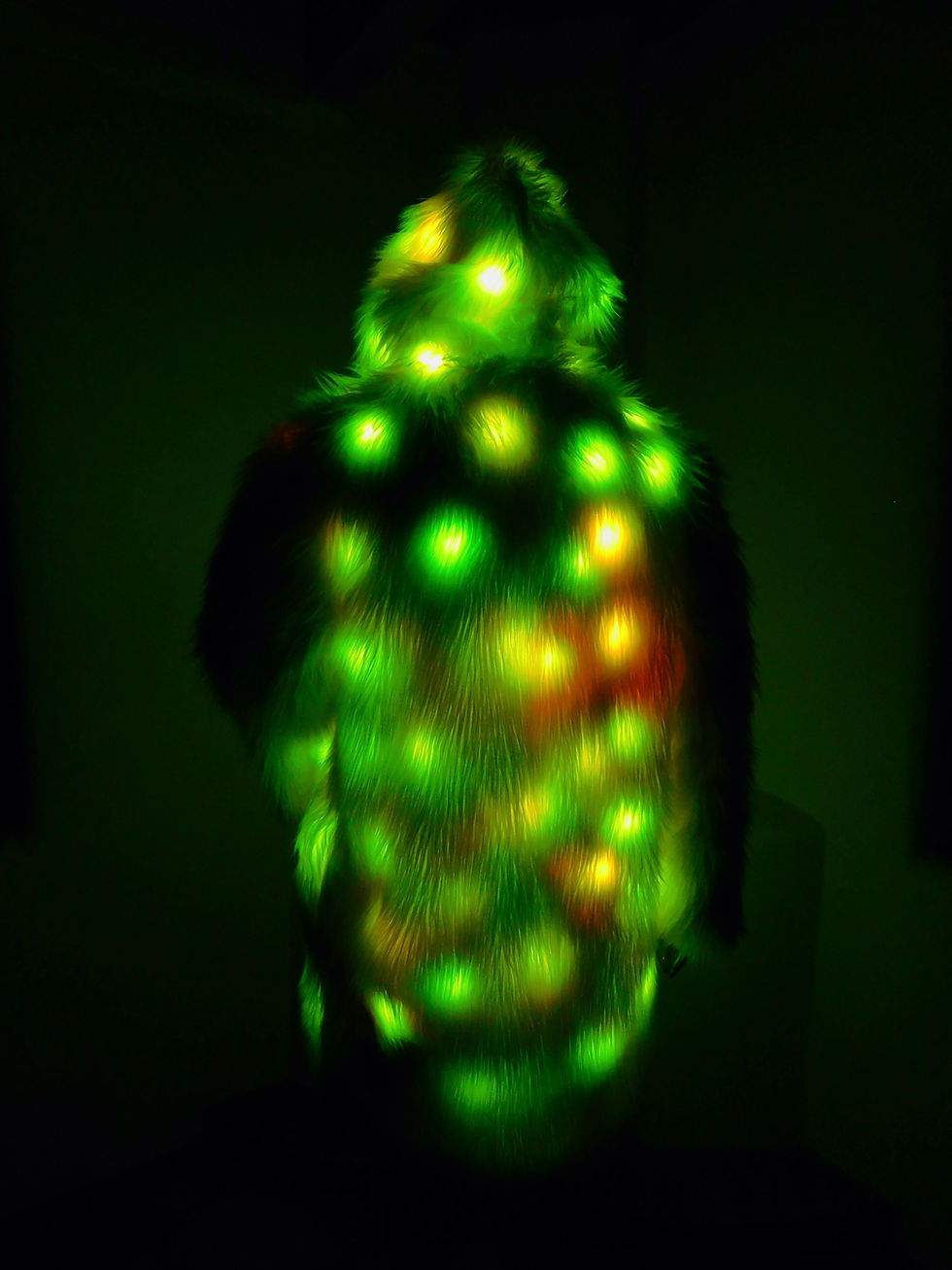 Thumbnail: Ain't so Mellow Yellow LED faux Fur Coat - Neon Yellow Light up Coat Graffiti