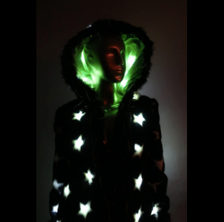 Thumbnail: Ladies LED  Faux Fur Coat Black Light Up Stars and Spikes