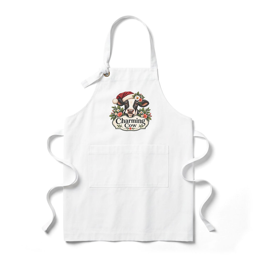 Thumbnail: Charming Cow Christmas Bib Apron – - 100% cotton twill sturdy Chef Apron