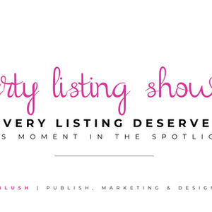 Title page for property listing showcase social media campaign featuring pink script lettering and bold black typography styled in the Blush PM Design aesthetic.