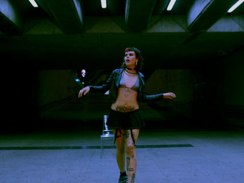 Actress in a wide shot from “My Pain is Yours” music video directed and edited by Acid Thermal in Barcelona city for Lorenzo Raganzini y Paolo Ferrara