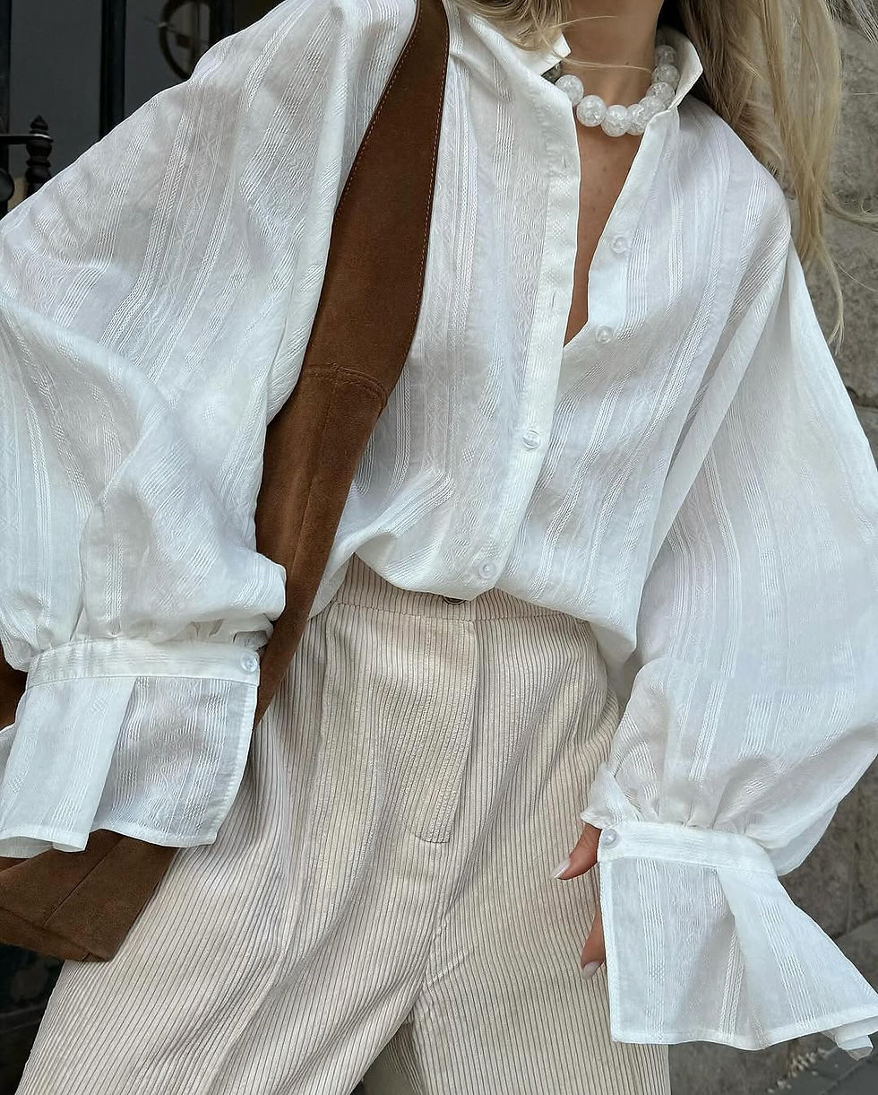Thumbnail: 2026 Spring New Oversize White Shirt Women Long Sleeve Button up Minimalist 100%