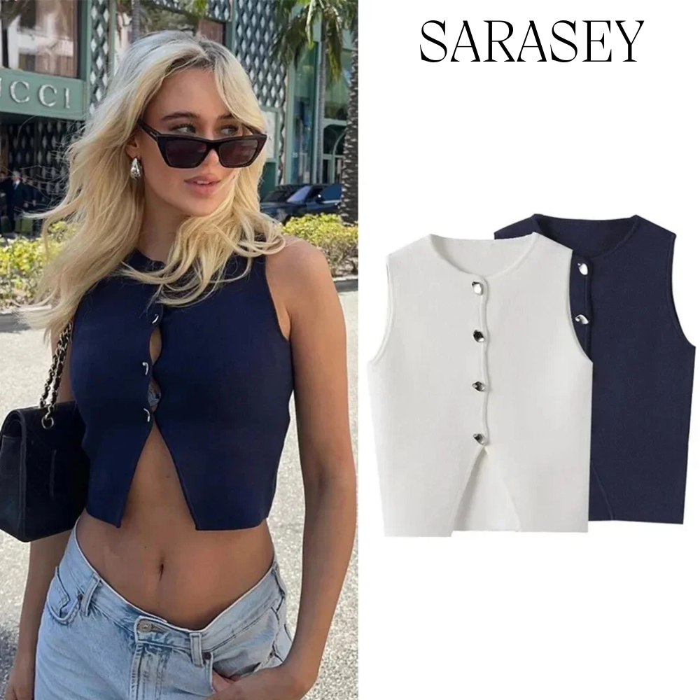 Ropa Mujer Winter 2025 New Outerwear Knit Vest Sleeveless Cropped Woman White Ve