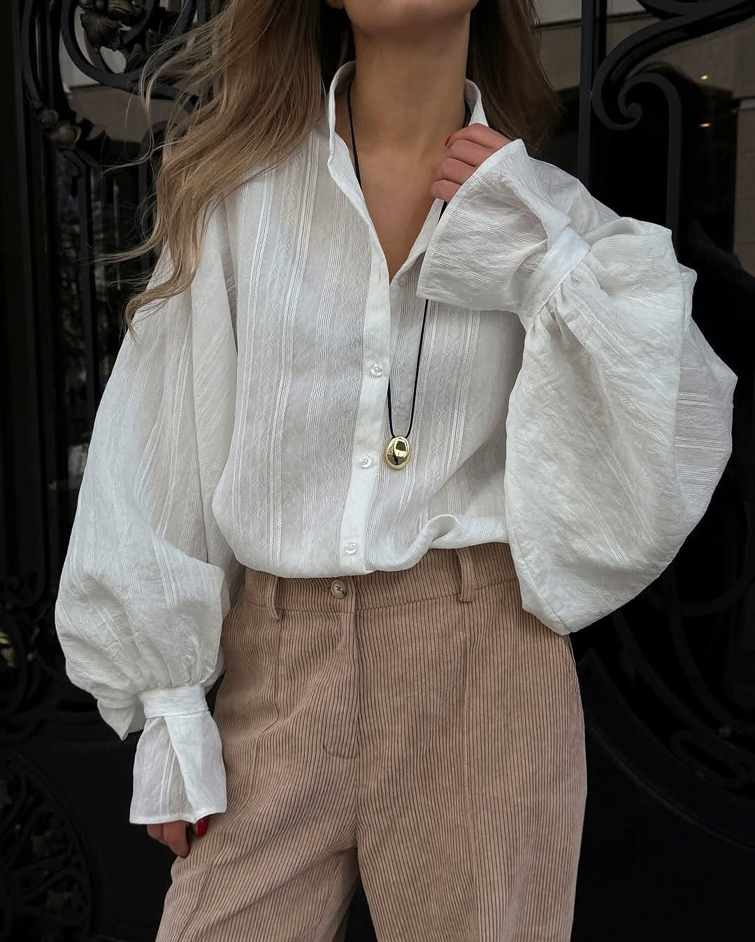 2026 Spring New Oversize White Shirt Women Long Sleeve Button up Minimalist 100%