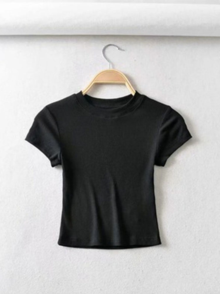 Thumbnail: Summer Sexy Women O-neck Short-sleeve T-shirt Slim Elastic Skinny Crop Tops
