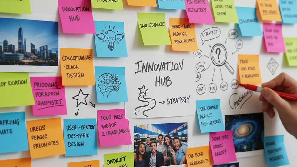 Close-up view of a creative brainstorming session with colorful notes