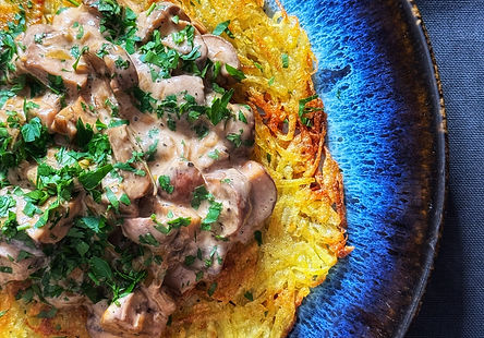 Rösti with Creamy Mushrooms and Parsley