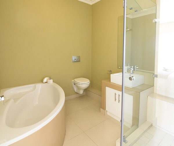 Bathroom in the one-bedroom flat at Bayview Gordon's Bay self-catering accommodation near Cape Town.