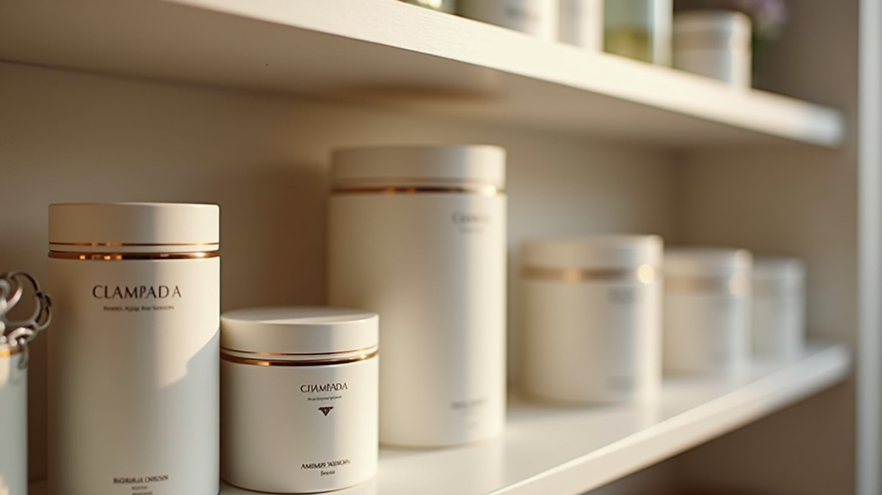 Close-up view of a boutique shelf displaying elegant storage jars and natural skincare products