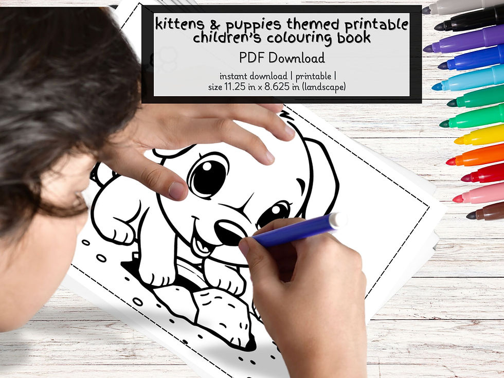 image of a child colouring in a colouring page from the Kittens & Puppies Themed Printable Children's Colouring Book