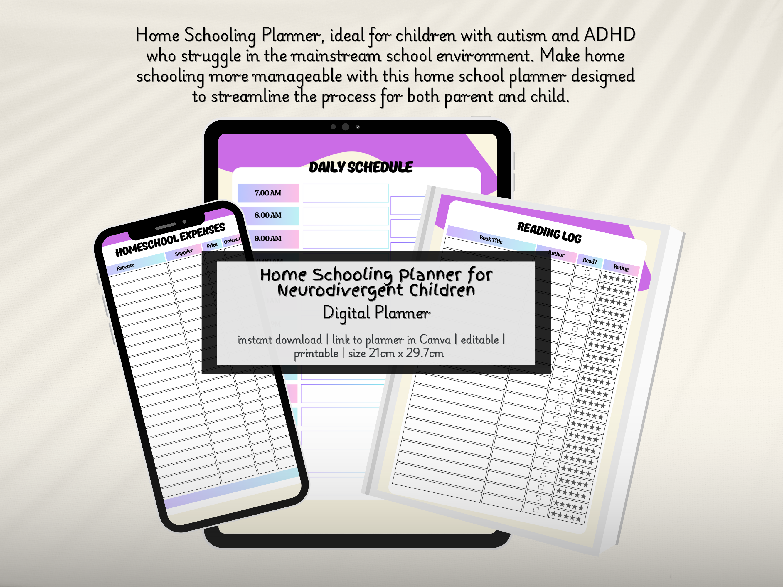 Digital Planner: Home Schooling Planner for Neurodivergent Children