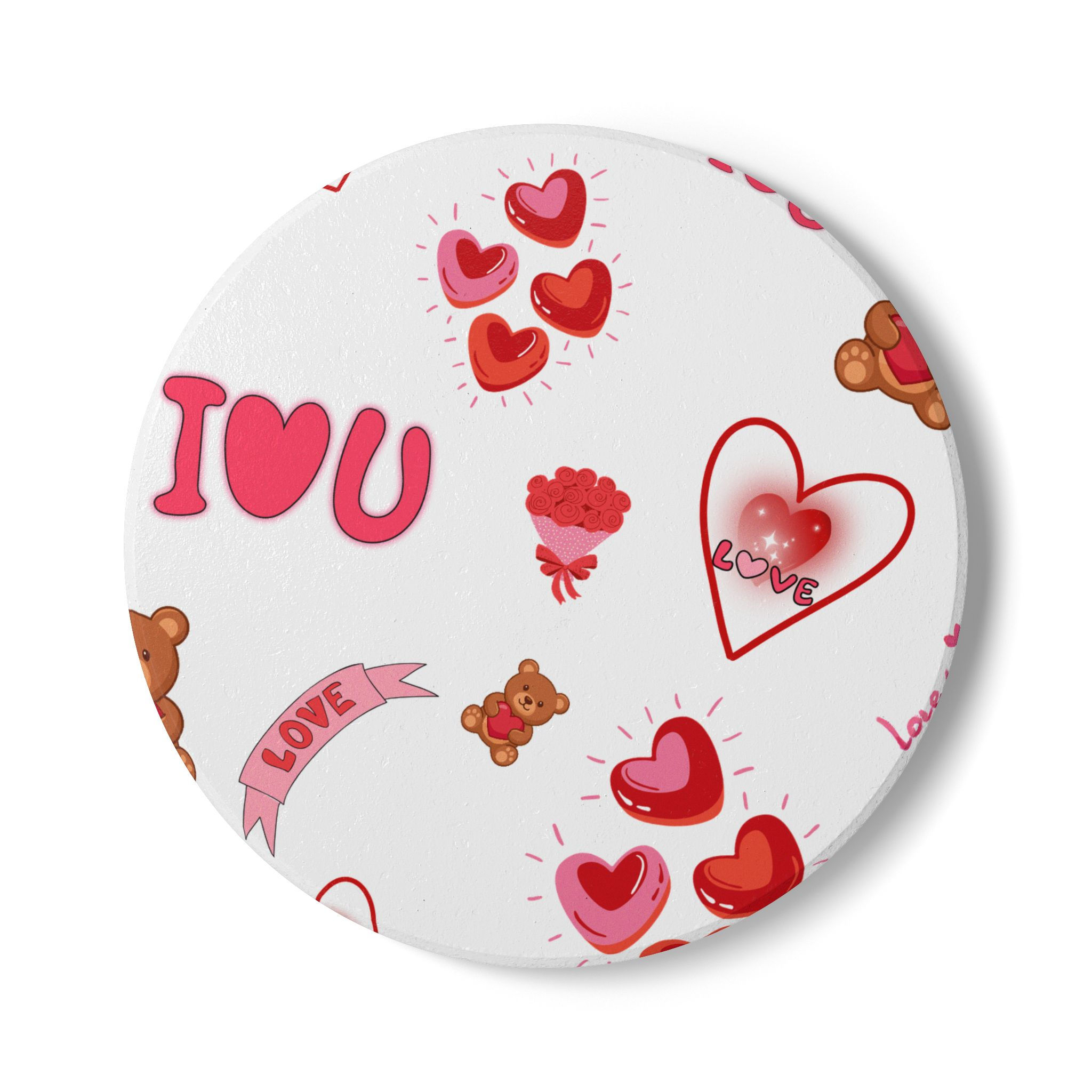 image of valentine's hearts ceramic coaster round shape from the front