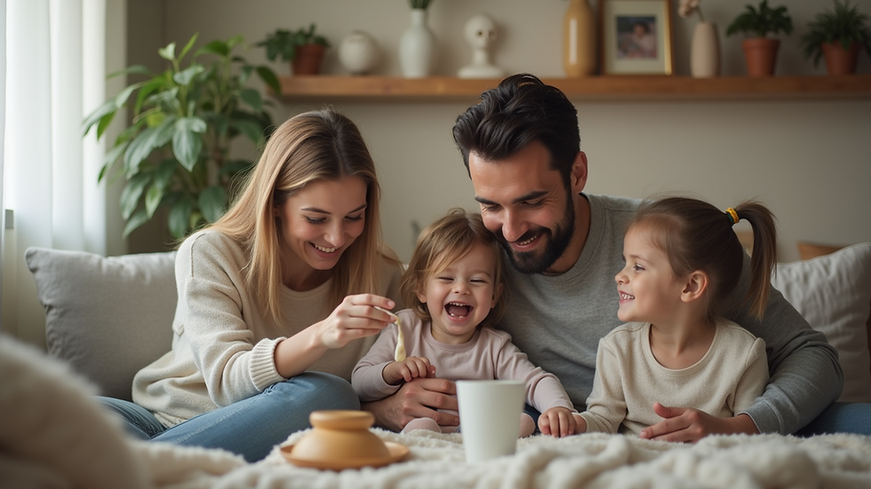 Eye-level view of a family enjoying time together at home