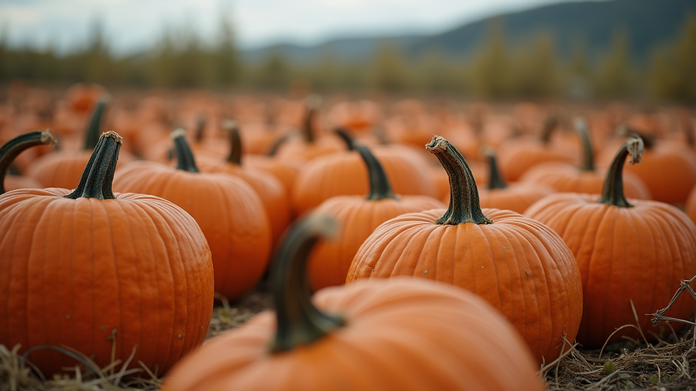 High angle view of a pumpkin patch filled with ripe pumpkins