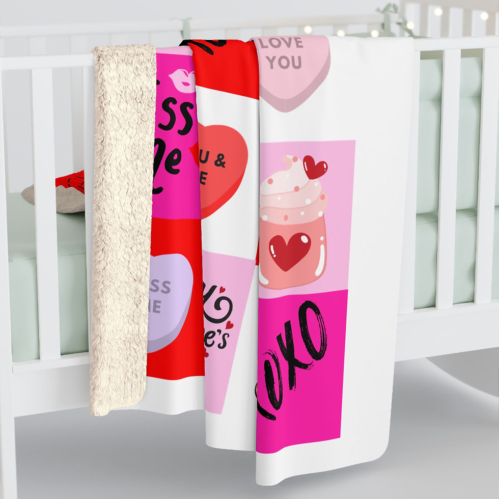 Thumbnail: Hearts & Cute Teddy Patchwork Sherpa Blanket