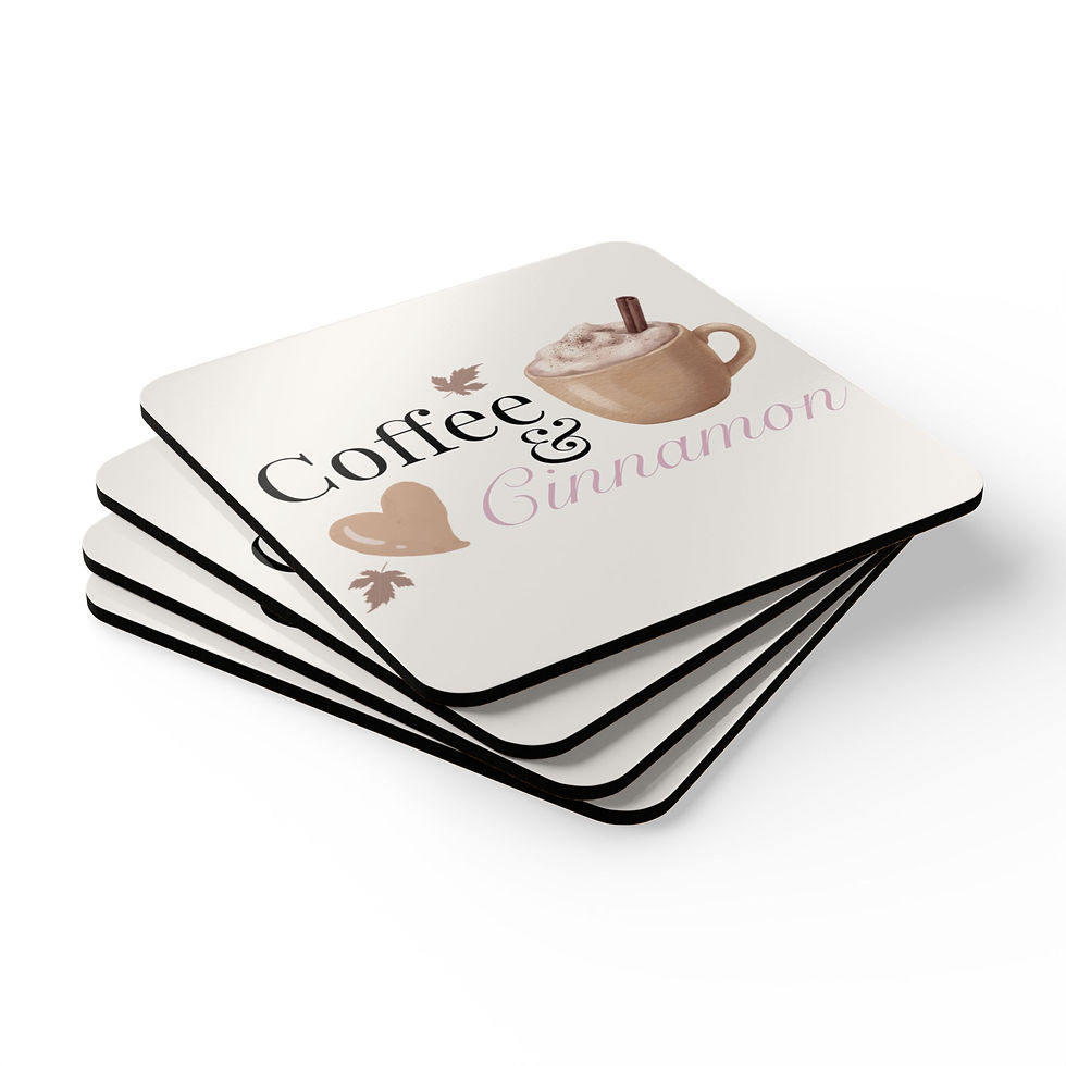 Thumbnail: Coffee & Cinnamon Autumn Coaster Set showing front and side view of the set of 4 coasters stacked