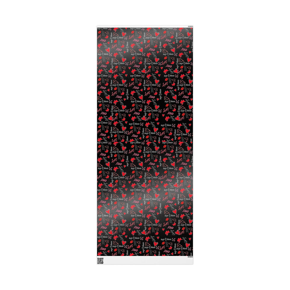 Image of 30"x72" Love Hearts and XOXO Valentine's wrapping paper in black on a flat surface