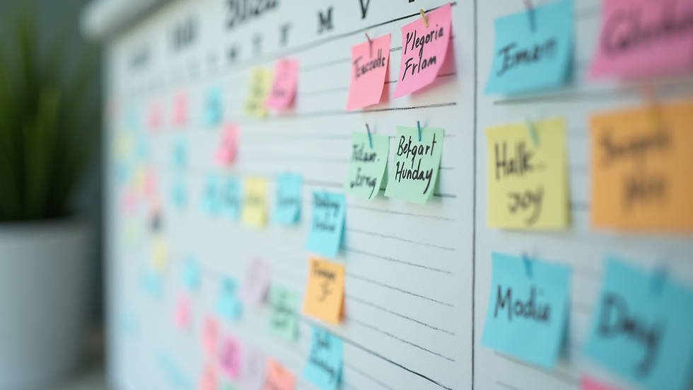 Eye-level view of a family calendar with colourful notes and appointments