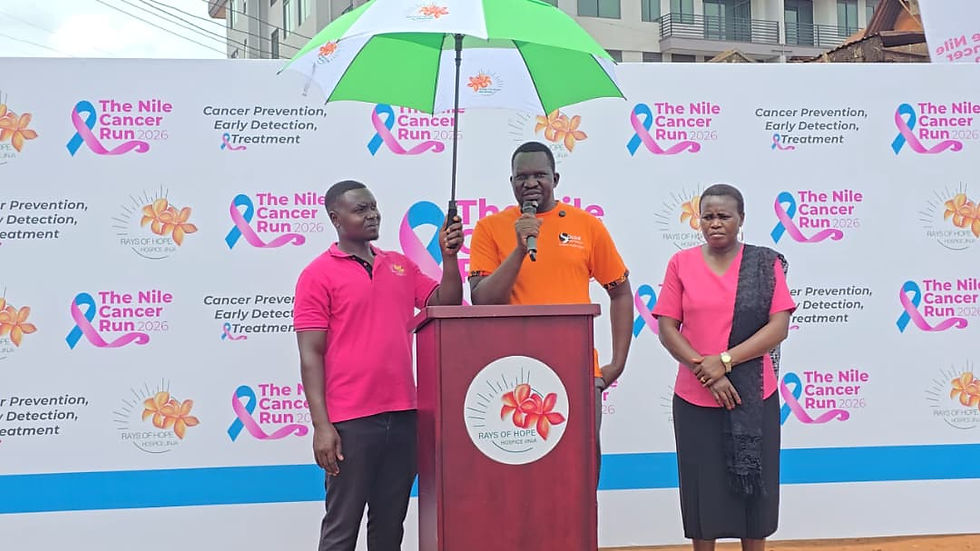 Dr. Joseph Okello Damoi delivers his keynote speech at the launch of The Nile Cancer Run 2026, emphasizing cancer prevention, early detection, and treatment.