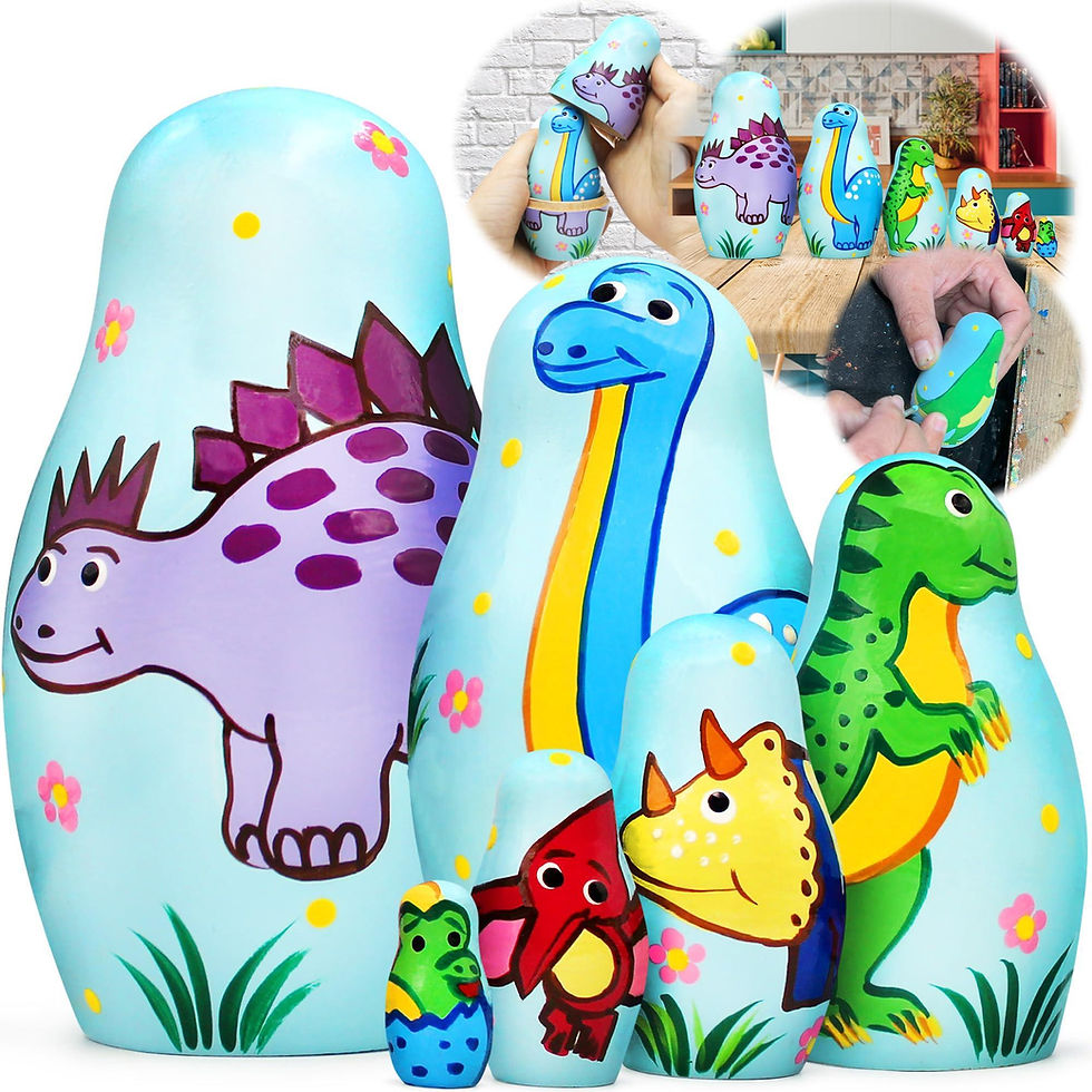 Six-piece set of colorful dinosaur nesting dolls